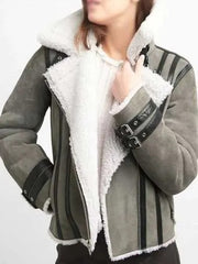 Women’s Grey Suede Bomber Jacket | Shearling Winter Outerwear