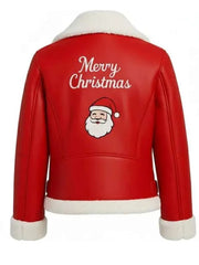 Red Shearling Santa Jacket | Women’s Festive Leather Jacket