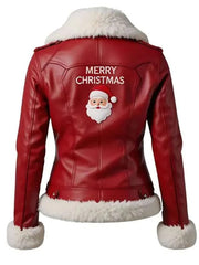 Women Red Shearling Jacket | Holiday Leather Outerwear