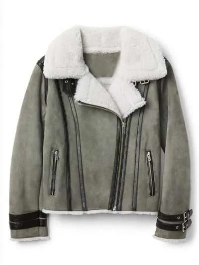 Women’s Grey Suede Bomber Jacket | Shearling Winter Outerwear