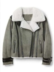 Women’s Grey Suede Bomber Jacket | Shearling Winter Outerwear