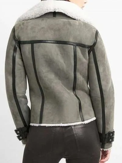 Women’s Grey Suede Bomber Jacket | Shearling Winter Outerwear