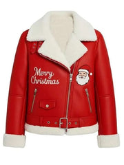 Red Shearling Santa Jacket | Women’s Festive Leather Jacket